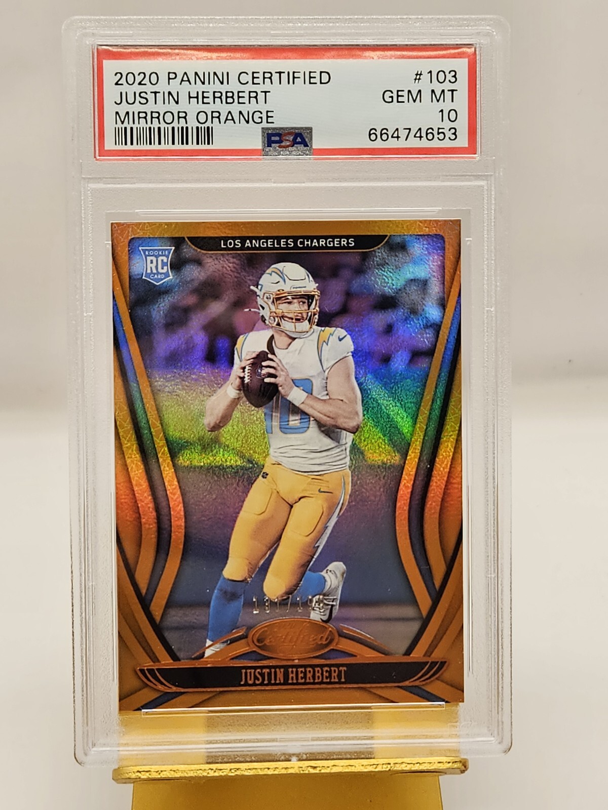 Justin Herbert 2020 Panini Certified Mirror Orange /199 #103 Rookie RC PSA 10