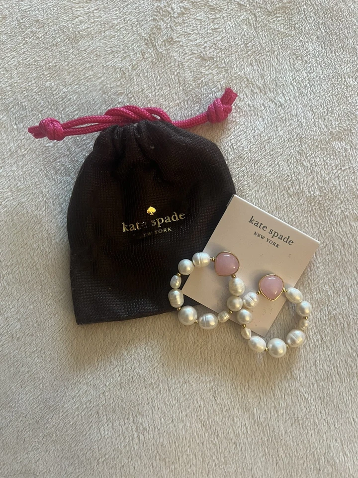 Kate Spade New York Freshwater Pearl & Pink Jade Hoop Earrings NWT $78 Retail - Image 3 of 4