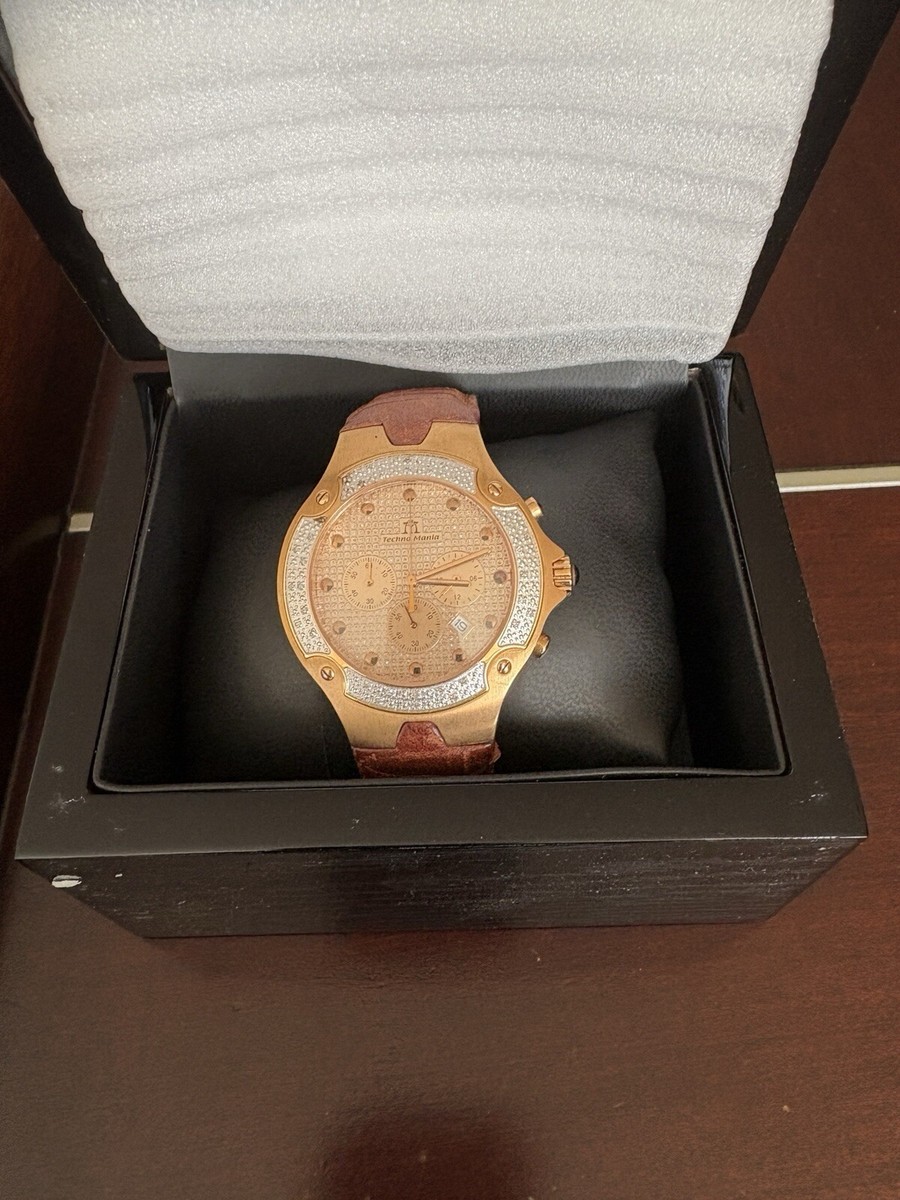 TECHNO MANIA 942 I DIAMOND BEZEL AND DIAL LEATHER BAND STEEL 