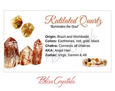RUTILATED QUARTZ Crystal Information Card, Double sided #HC103