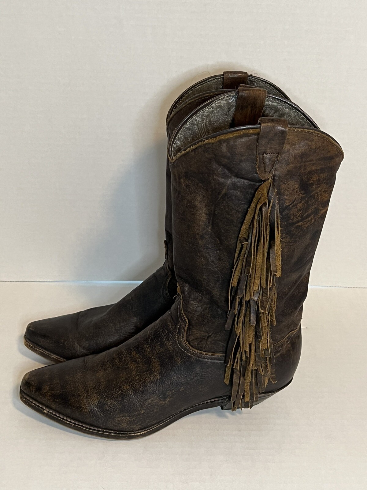 Women’s Brown Tassel Cowboy Boots Sz9 eBay