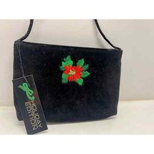 VNTG Mitzi Black Velvety Poinsettia Shoulder Crossbody Evening Handbag Purse NWT