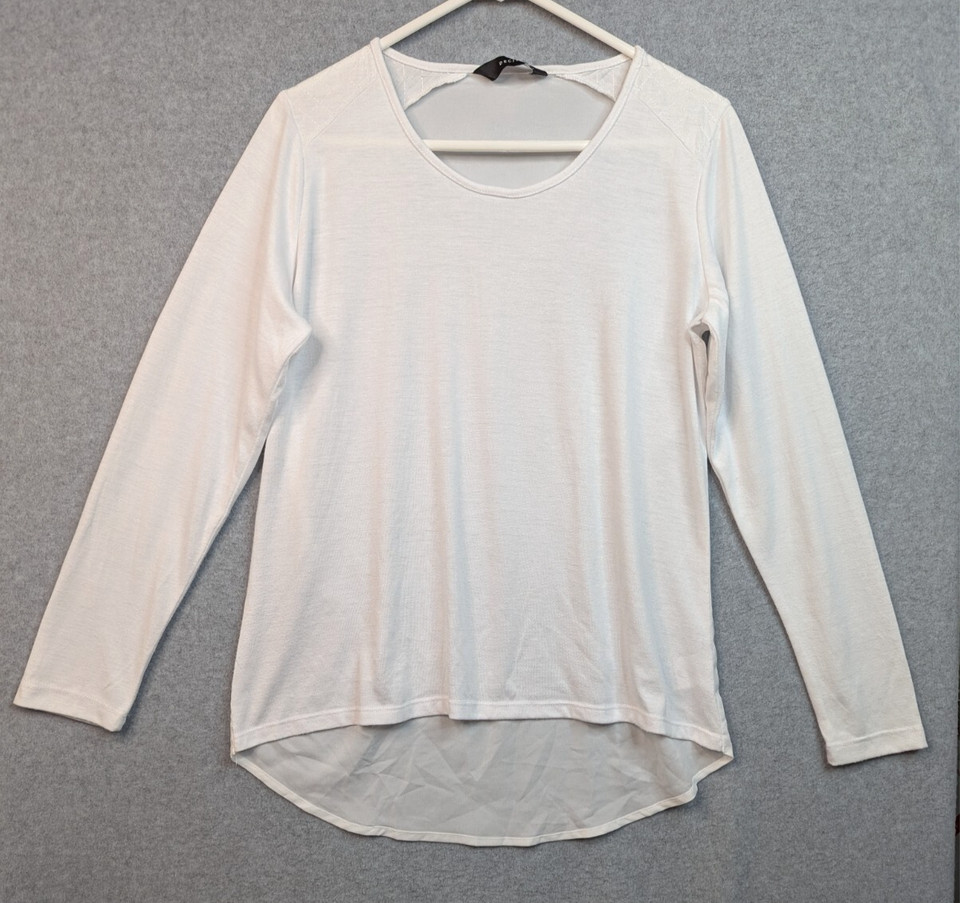 Decjuba Top Womens Small White Long Sleeve T Shirt Stretch Tee Event Work