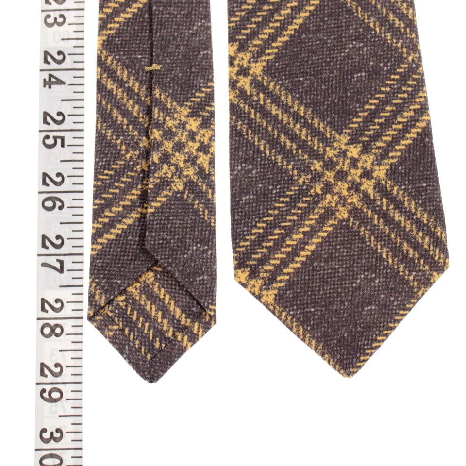 Corbata Kiton nueva sin etiquetas seda/lino/algodón siete pliegues en marrón grisáceo/amarillo a cuadros Foto 4 de 4