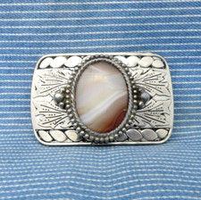 Western Floral Belt Buckle Classic Cowboy Cowgirl Banded Agate Vintage 70s .B301