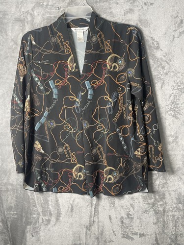 Draper's & Damon's Womens Black Long Sleeve Blouse, Purse Design Size Large  - Picture 3 of 6