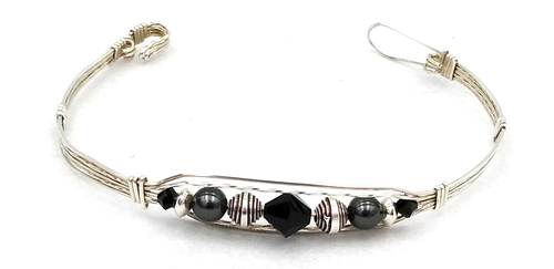 Handwerklich einzigartig Sterlingsilber 925 Handarbeit Draht Armband schwarz/silber Perlen 7"