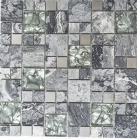Mosaikfliese Transluzent Edelstahl Grau Kombination Glasmosaik Crystal Stein ...