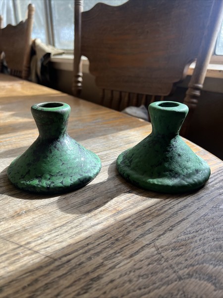 Beautiful Vintage Late 1920s Pair of Weller Pottery Candlestick Candle Holders