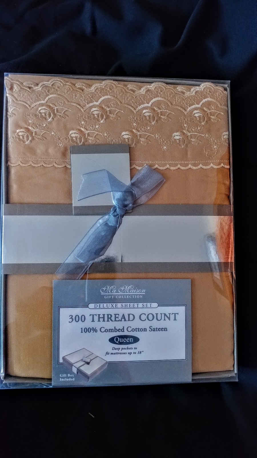 Ma Masion 4 piece Deluxe Gold Queen Sheet Set 300 Thread Embroidery