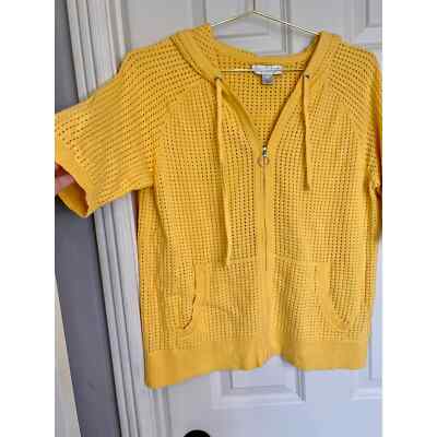 Christopher & banks bright yellow zipper down short sleave sweater size large