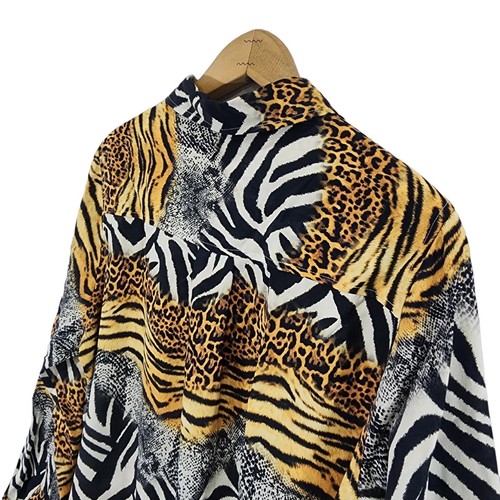 DG2 Diane Gilman Silk Blend Top Blouse Button Down Shirt Mixed Animal Print XL - Picture 4 of 10