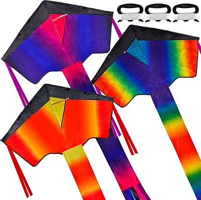 Syncfun 3 Packs Delta Multicolor kite Easy to Fly Large Beach Kite Outdoor Games