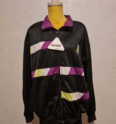 Vintage 80s Hi-Tec Unisex Tracksuit Black Purple Retro Sportswear EUR 38/40 -NEW - Picture 8 of 17