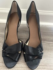 NINE WEST Black Satin Open Toe Pumps Heels Shoes 9M