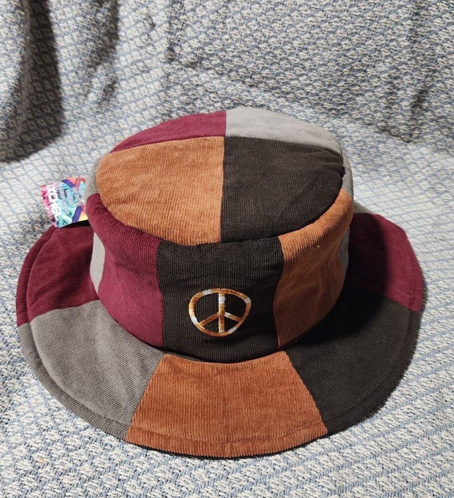 Rare Vintage IXCHEL Patchwork Peace Sign Corduroy Bucket Hat  display picture 1