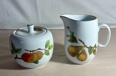 Royal Worcester Evesham Gold Creamer And Flat Top Sugar With Lid