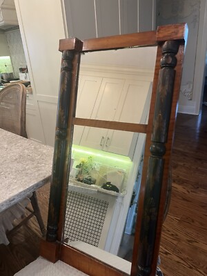 Antique Mirror Federal Split Wood Hand Painted Baluster Trumeau Wood Antique Vtg
