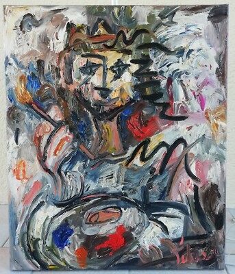 BEAU TABLEAU HUILE SUR TOILE ART BRUT DE TILUXE BELLE MATIERE