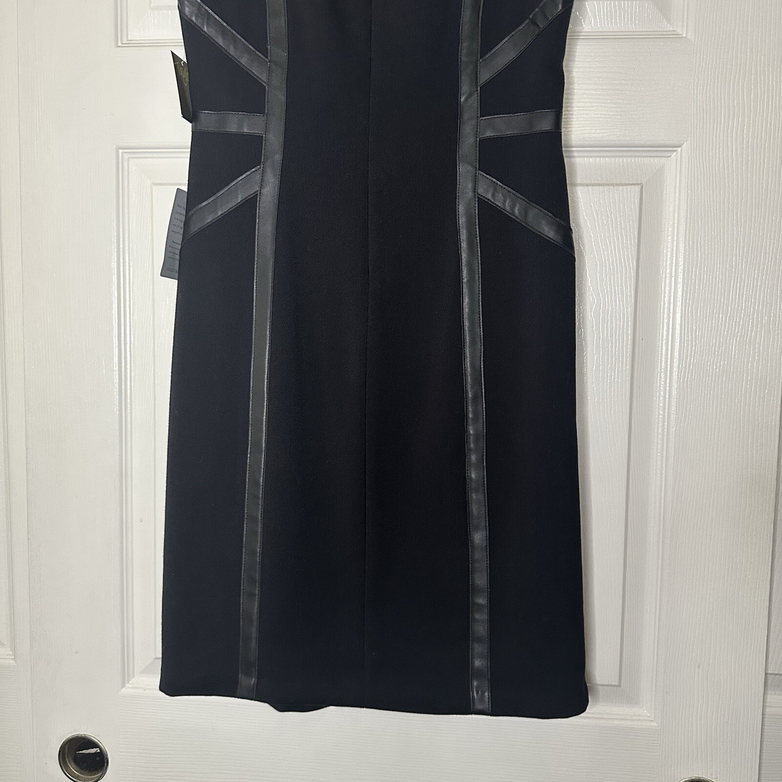 TAYLOR Women's Sleeveless Dress Faux Leather Trim Pockets Black Mini Sz 8 Medium