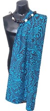 Pareo Polynesian Hawaiian Summer Cover Up Beach Sarong Lava Blue Turquoise Aqua