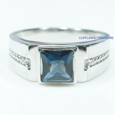 Natural London Blue Topaz & CZ Gemstones 925 Sterling Silver Ring For ...