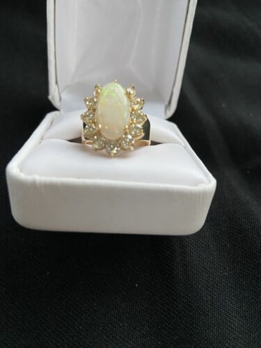 Designer Cocktail 14K - Y Ring w/12 Diamonds and LG Opal, Includes Appraisal - Picture 2 of 12