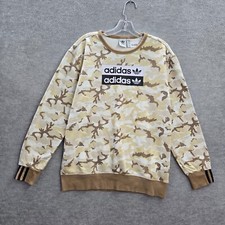 Adidas Boys Sweatshirt XL Beige Camo Trefoil Logo Graphic Print Fleece Pullover