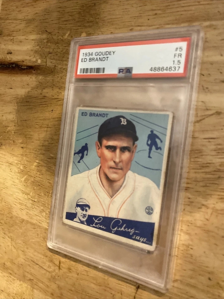 Tarjeta de béisbol antigua vintage de coleccionista #5 Ed Brandt 1934 Goudey PSA 1,5 Gehrig Foto 2 de 4