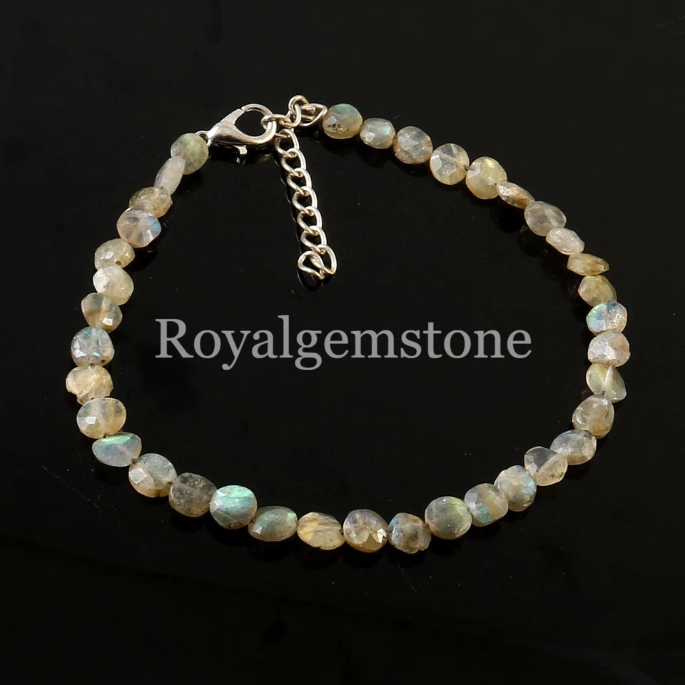 Pulsera labradorita de labradorita con cuentas de alto flash para mujer Foto 3 de 4