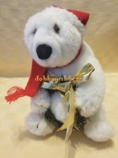 Dakin Plush Lou Rankin Polar Bear Christmas Holiday Santa Hat Wreath Scarf 9"