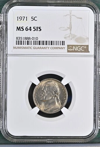 1971 Jefferson nickel graded by NGC MS64 5FS