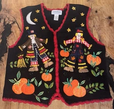 Vintage Women’s Small Carolina Colours Fall Scarecrow Pumpkin Knit Vest