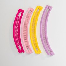 Vintage Plastic Colorful Banana Hair Clips Yellow Pink Bundle of 4