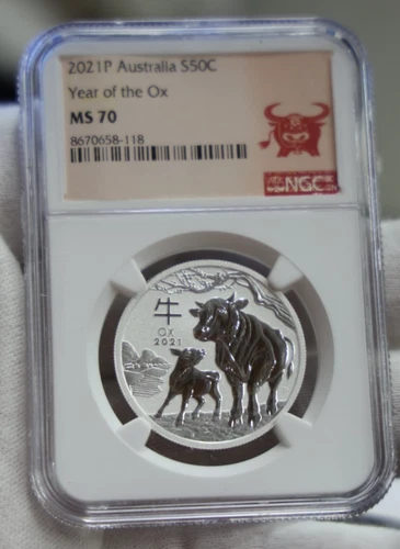 2021 P Australia 50c 1/2 oz. Silver Year of the Ox NGC MS70...