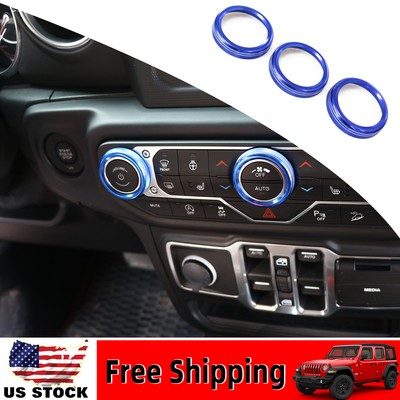 Blue AC /Audio Conditioner Switch Knob Cover Trim Ring For Jeep Wrangler JL 18+