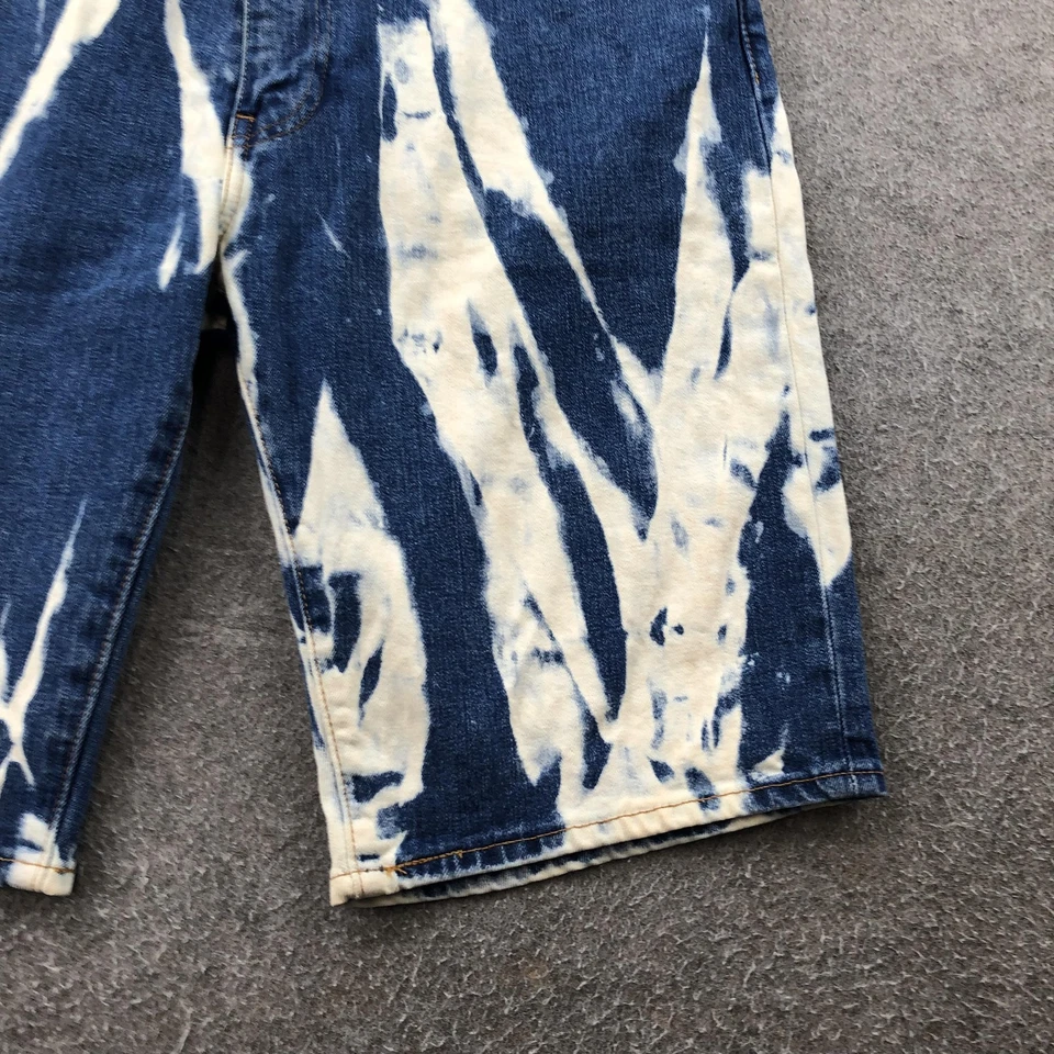 Levis 502 Shorts Mens 34 Blue White Denim Bleach Tie Dye Bermuda Premium - Image 3 of 4