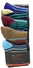 The Mens Crew Socks 5-Pack Shoe Size 7-9 Striped Pattern Classic Soft Comfy NEW