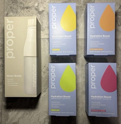 Proper Hydration Variety Bundle Boost Stick 60 Packs Electrolytes + Water Bottle