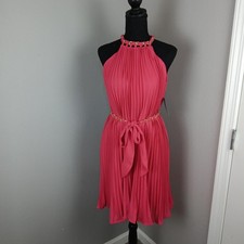 Boston Proper Dress Womens Small Pink Pleated Chiffon Gold Chain Halter NWT