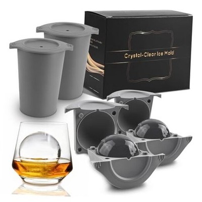 Clear Ice Cube Maker, 2.5'' Easy-Release Sphere Ice Maker, Stainless 2 PACK Gray