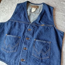 Vintage Wrangler Denim Jean Vest Mens Large Authentic Blue Western Made USA 90s 