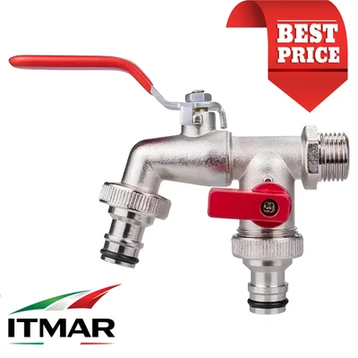 Splitter Per Tubo Da Giardino A 2 Vie In Ottone - Connettore A Y G1/2 Con Valvole On/Off, Per Rubinetto E Irrigazione