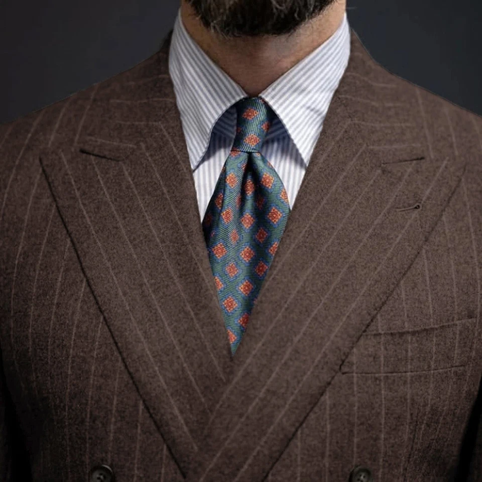 Traje Blazer Pantalón Lana Chic Rayas Para Hombre Solapa Pico Doble Pecho Boda Foto 4 de 4