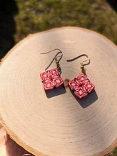 Pink and Red Strawberry Inspired Kaleidoscope Polymer Clay Earrings Pink E