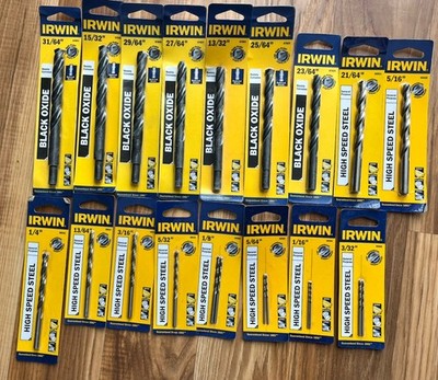 irwin 31/64''- 1/16''drill bit set black oxide & high speed steel 17 packs 21 bits