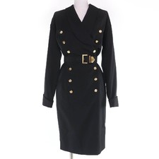 Chanel Vintage Wool Coat Here Mark Button Belt Size 34 Chest 17.0 in Length