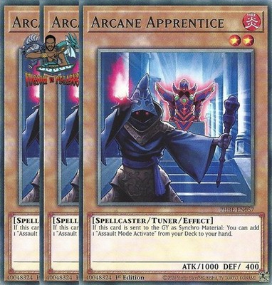 Yugioh! 3x Arcane Apprentice PHRE-EN057 Rare 1st Ed NM