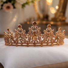 Rose Gold Crystal Princess Tiara Crown  Rhinestone Bridal Wedding Prom Pageant