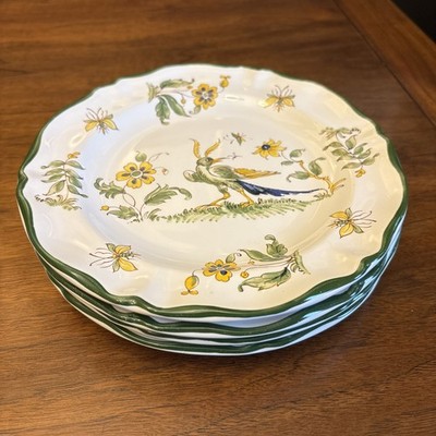 VTG Varages Vieux Provence France Green Bird 8.25  Lunch Salad Plates Lot4 HTF